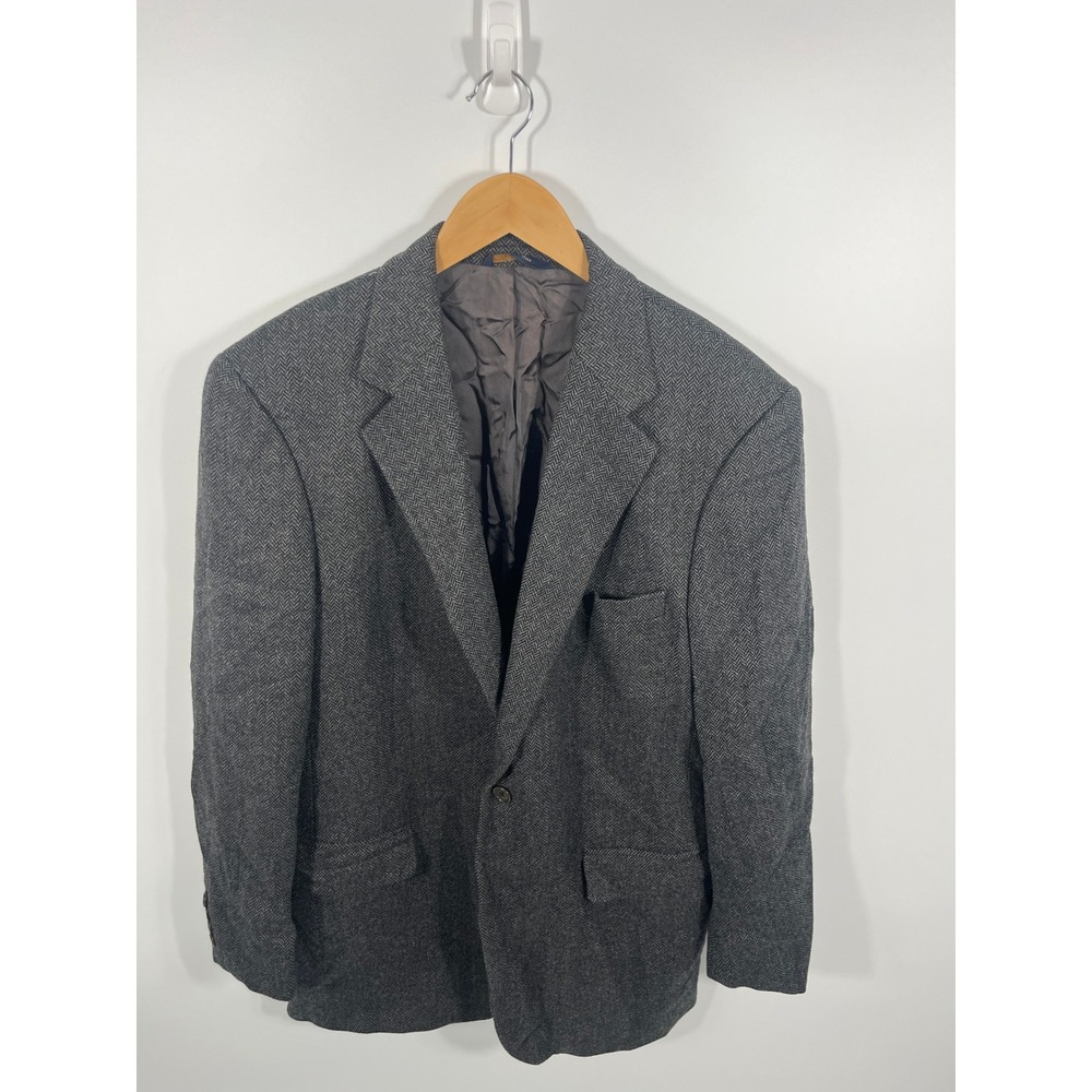 Brooks Brothers Lambswool Blazer‎ 40R Gray Herringbone Sport Coat Made In Italy